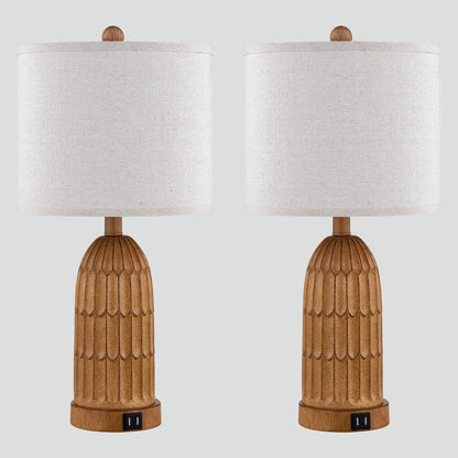 Cinkeda Table Lamp Brown Resin 3-Way Dimming (Set of 2)