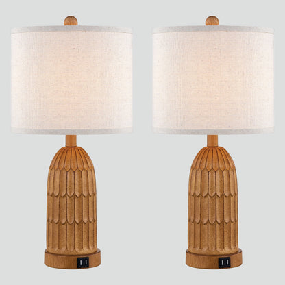Cinkeda Table Lamp Brown Resin 3-Way Dimming (Set of 2)