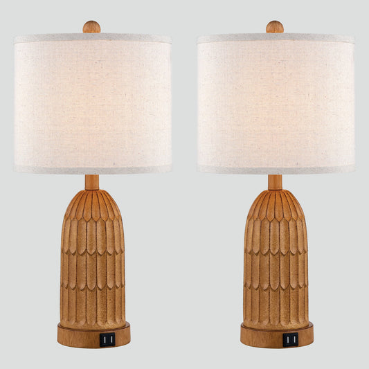 Cinkeda Table Lamp Brown Resin 3-Way Dimming (Set of 2)