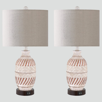 Cinkeda Table Lamp Beige Resin Carving Touch 3-Way Dimming (Set of 2)
