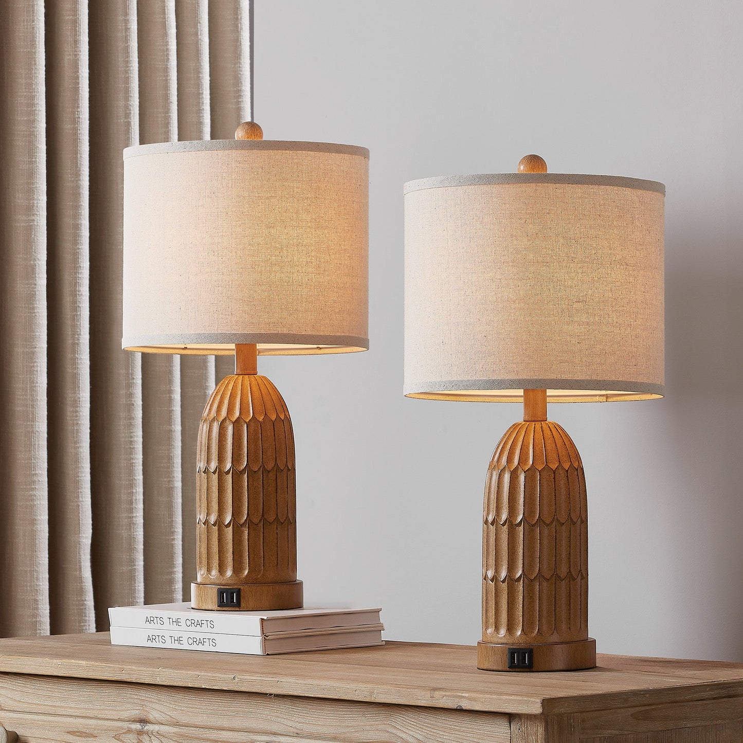 Cinkeda Table Lamp Brown Resin 3-Way Dimming (Set of 2)