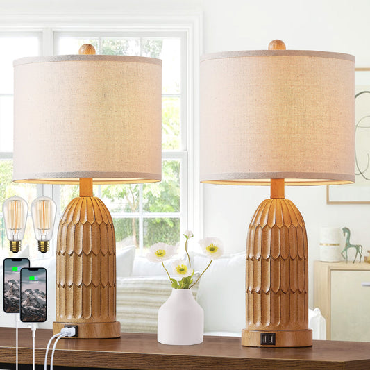 Cinkeda Table Lamp Brown Resin 3-Way Dimming (Set of 2)
