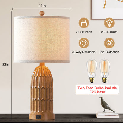Cinkeda Table Lamp Brown Resin 3-Way Dimming (Set of 2)