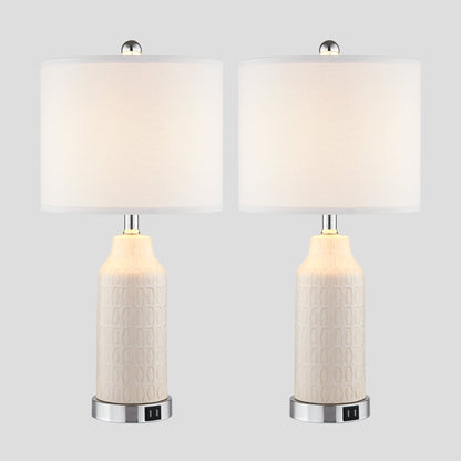 Table Lamps White Ceramic Touch Dimming USB Port AC Outlet(Set of 2)