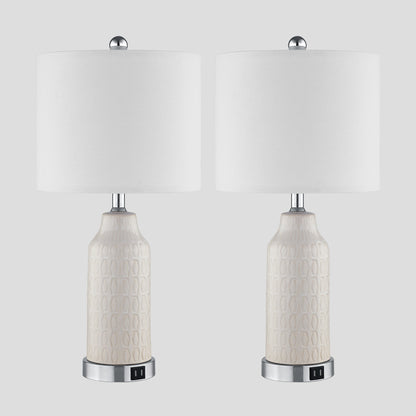 Table Lamps White Ceramic Touch Dimming USB Port AC Outlet(Set of 2)