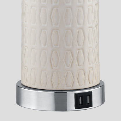 Table Lamps White Ceramic Touch Dimming USB Port AC Outlet(Set of 2)