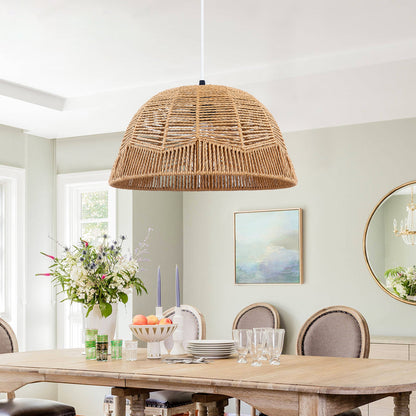 Rattan Pendant Lamp with Adjustable Height & Brightness Dimming Switch