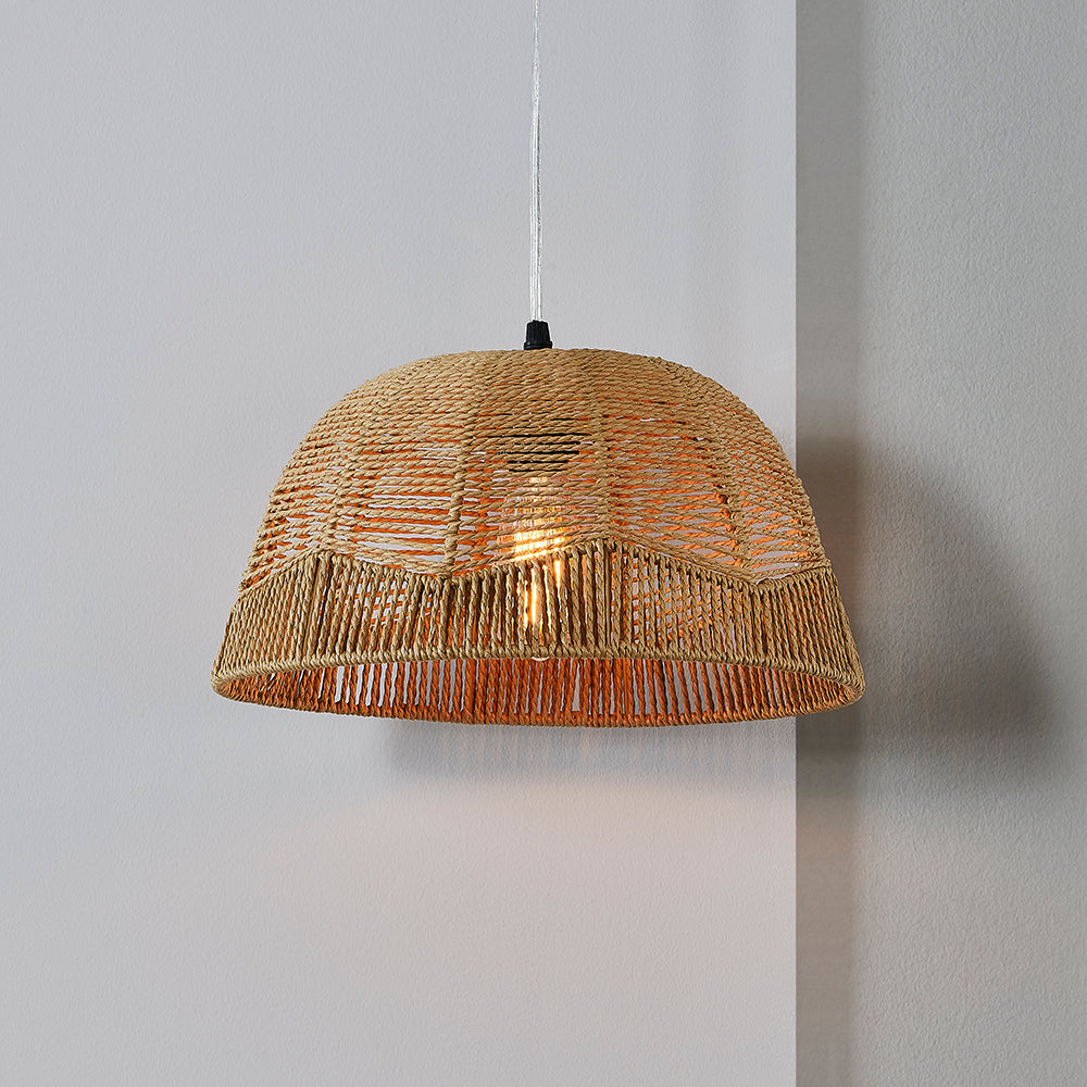 Rattan Pendant Lamp with Adjustable Height & Brightness Dimming Switch