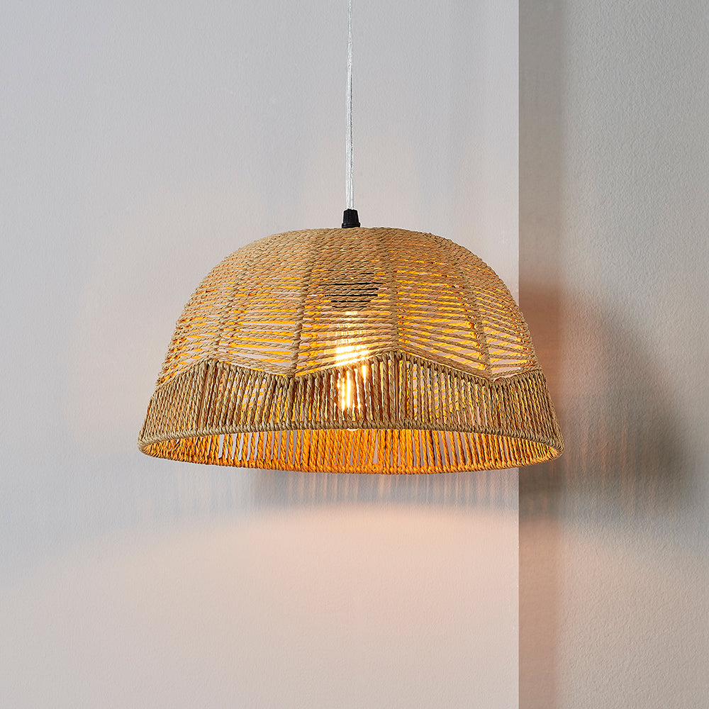 Rattan Pendant Lamp with Adjustable Height & Brightness Dimming Switch