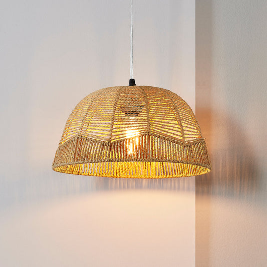 Rattan Pendant Lamp with Adjustable Height & Brightness Dimming Switch