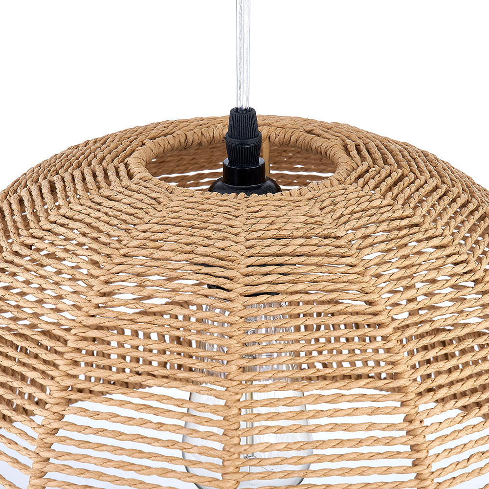 Rattan Pendant Lamp with Adjustable Height & Brightness Dimming Switch