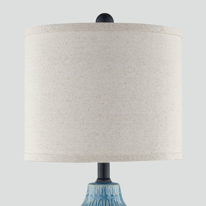 Cinkeda Table Lamp Ceramic Blue 3-Way Dimming USB Ports(Set of 2)