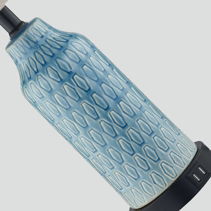Cinkeda Table Lamp Ceramic Blue 3-Way Dimming USB Ports(Set of 2)