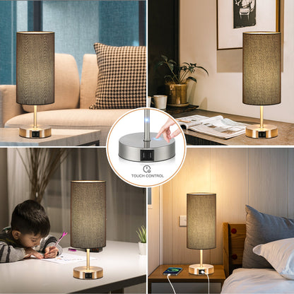 Touch-Sensitive Table Lamp Elegance, Convenience & Dual USB Charging Ports & Touch-sensitive Dimming Switch