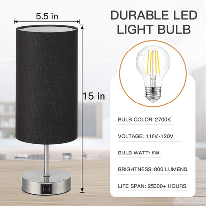 Touch-Sensitive Table Lamp Elegance, Convenience & Dual USB Charging Ports & Touch-sensitive Dimming Switch