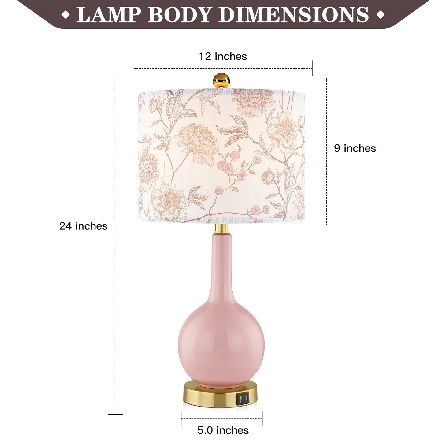 Pink Ceramic Table Lamps with USB Charging & 3-level Dimming & Touch-sensitive Switch