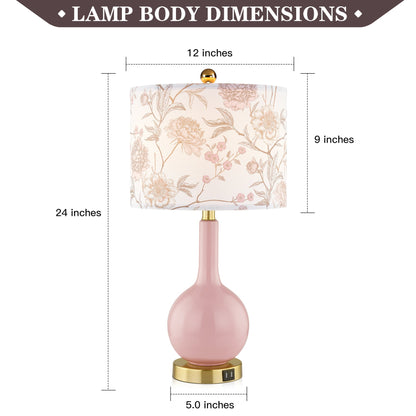 Pink Ceramic Table Lamps with USB Charging & 3-level Dimming & Touch-sensitive Switch