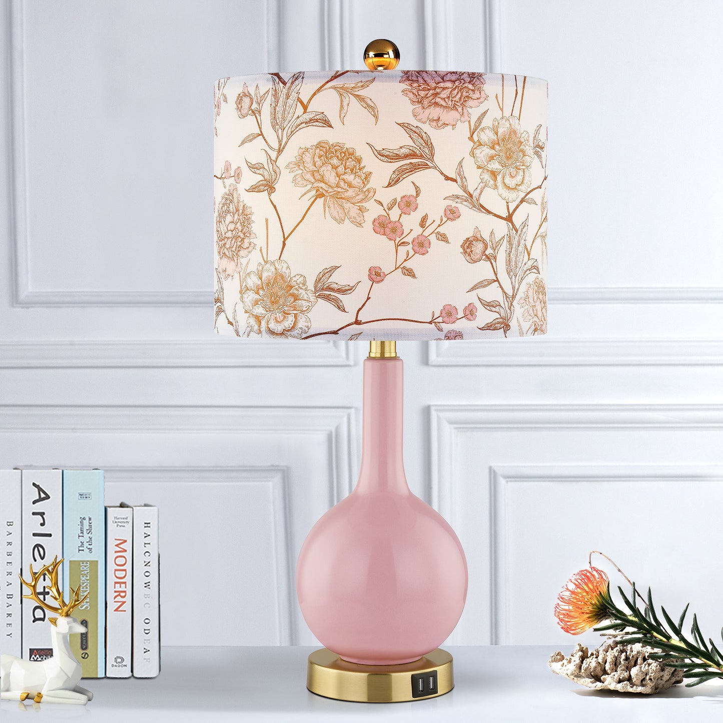 Pink Ceramic Table Lamps with USB Charging & 3-level Dimming & Touch-sensitive Switch