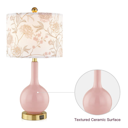 Pink Ceramic Table Lamps with USB Charging & 3-level Dimming & Touch-sensitive Switch