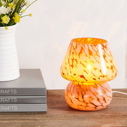 Versatile Amber Glass Mushroom Table Lamp with Effortless Dimming Control