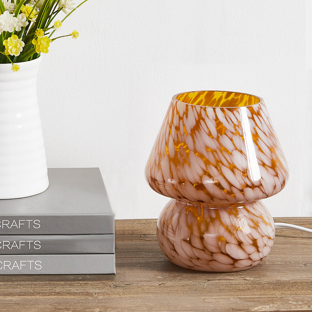 Versatile Amber Glass Mushroom Table Lamp with Effortless Dimming Control