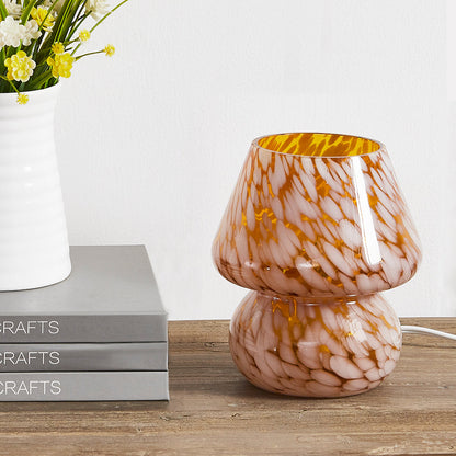 Versatile Amber Glass Mushroom Table Lamp with Effortless Dimming Control