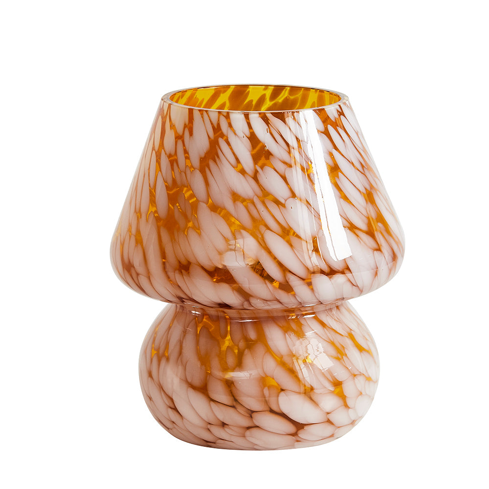 Versatile Amber Glass Mushroom Table Lamp with Effortless Dimming Control