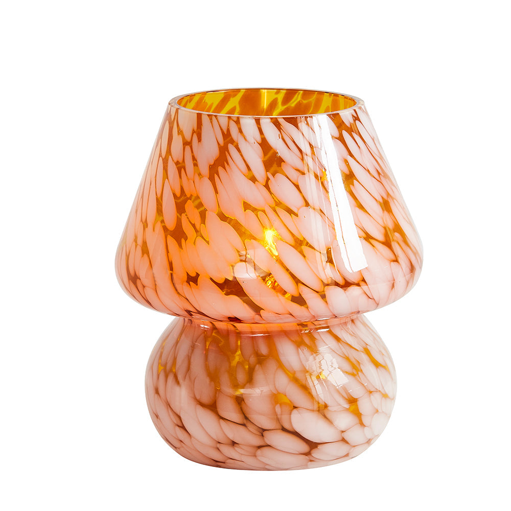 Versatile Amber Glass Mushroom Table Lamp with Effortless Dimming Control
