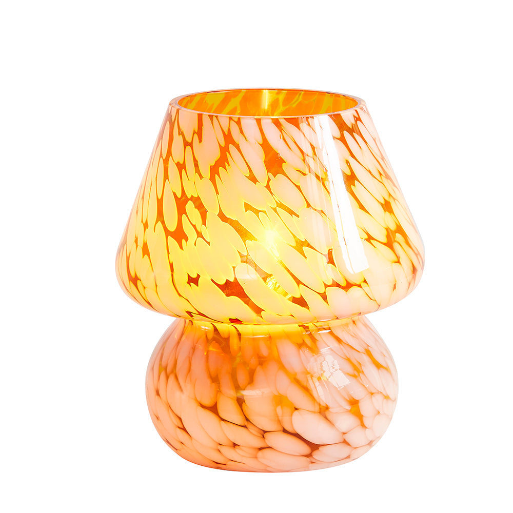Versatile Amber Glass Mushroom Table Lamp with Effortless Dimming Control