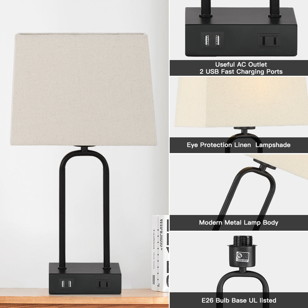 Table Lamp Black Metal Arched Frame USB Ports Touch Dimmer(Set of 2)