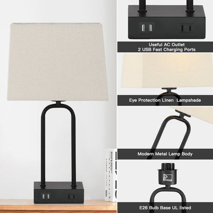 Table Lamp Black Metal Arched Frame USB Ports Touch Dimmer(Set of 2)