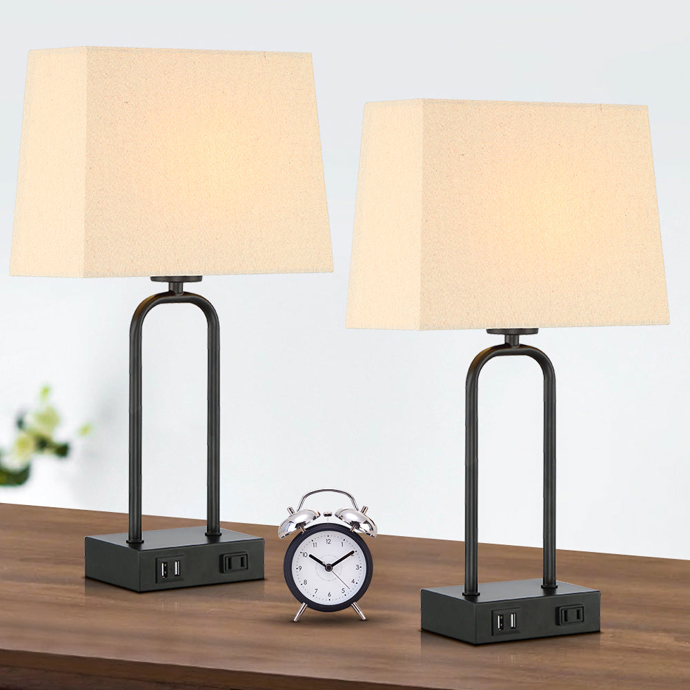 Table Lamp Black Metal Arched Frame USB Ports Touch Dimmer(Set of 2)