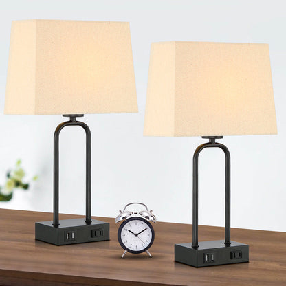 Table Lamp Black Metal Arched Frame USB Ports Touch Dimmer(Set of 2)