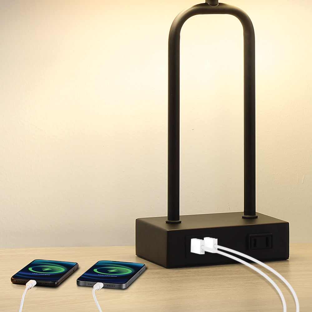 Table Lamp Black Metal Arched Frame USB Ports Touch Dimmer(Set of 2)