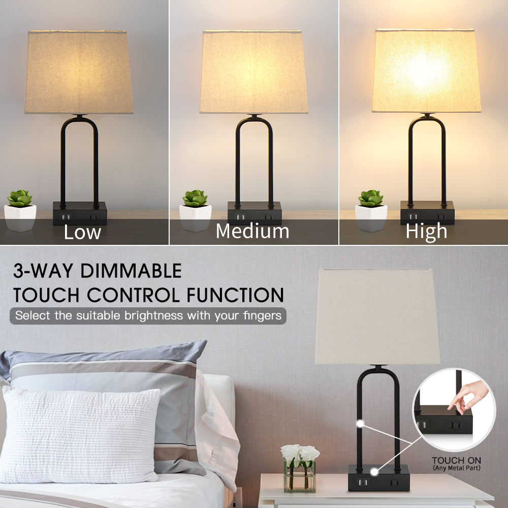 Table Lamp Black Metal Arched Frame USB Ports Touch Dimmer(Set of 2)