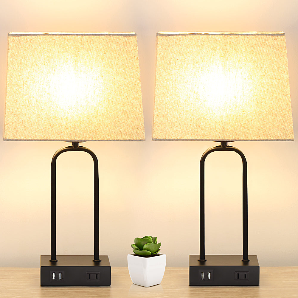 Table Lamp Black Metal Arched Frame USB Ports Touch Dimmer(Set of 2)