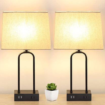 Table Lamp Black Metal Arched Frame USB Ports Touch Dimmer(Set of 2)