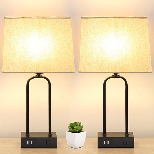 Table Lamp Black Metal Arched Frame USB Ports Touch Dimmer(Set of 2)
