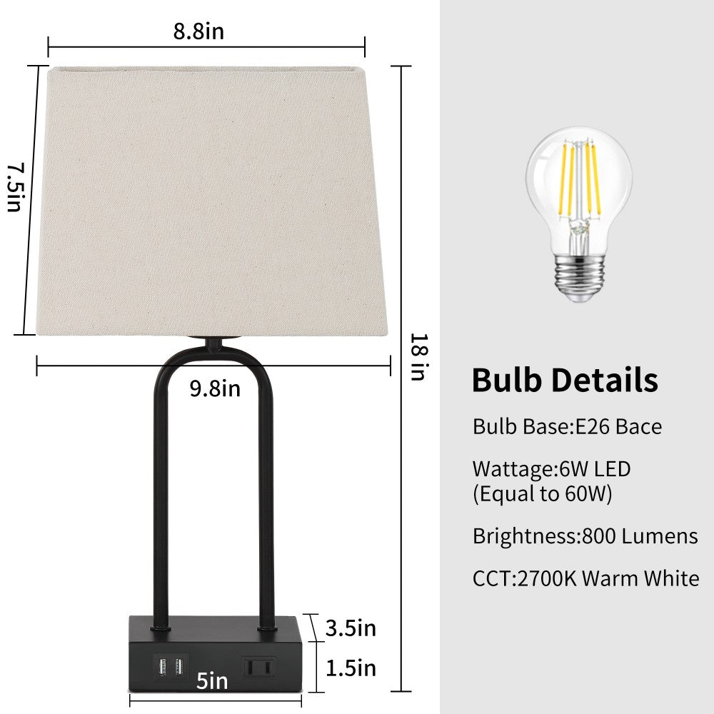 Table Lamp Black Metal Arched Frame USB Ports Touch Dimmer(Set of 2)