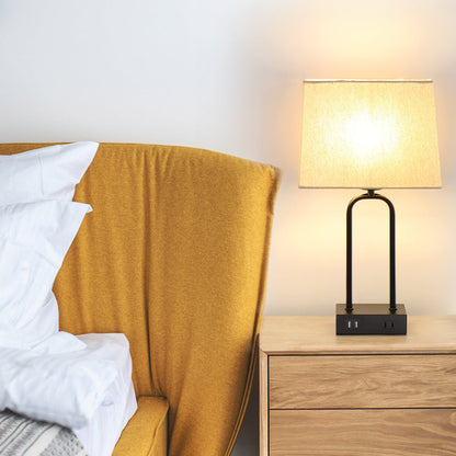 Table Lamp Black Metal Arched Frame USB Ports Touch Dimmer(Set of 2)