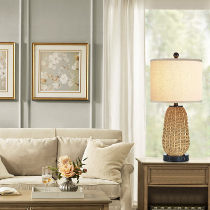 Cinkeda Table Lamp Brown Natural Straw Touch 3-Way Dimming(Set of 2)