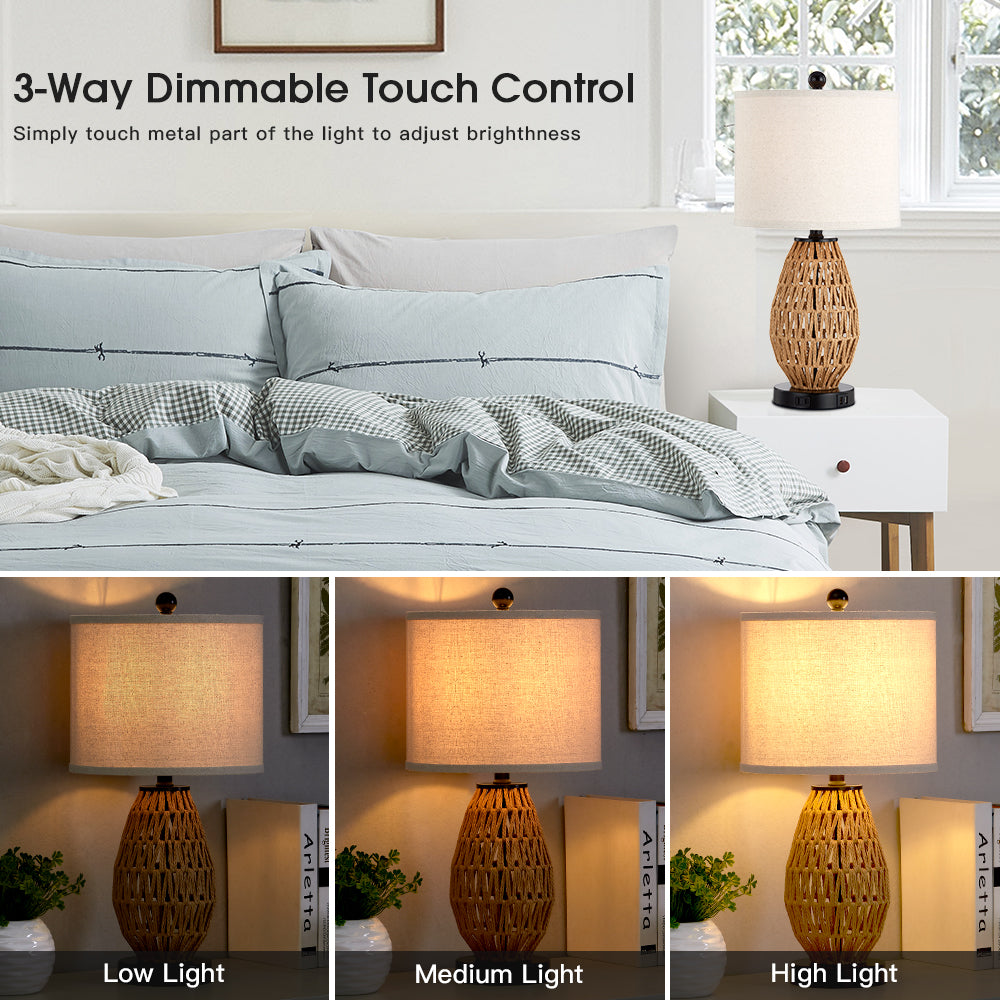 Touch Control Table Lamps with USB Ports and LED Bulb