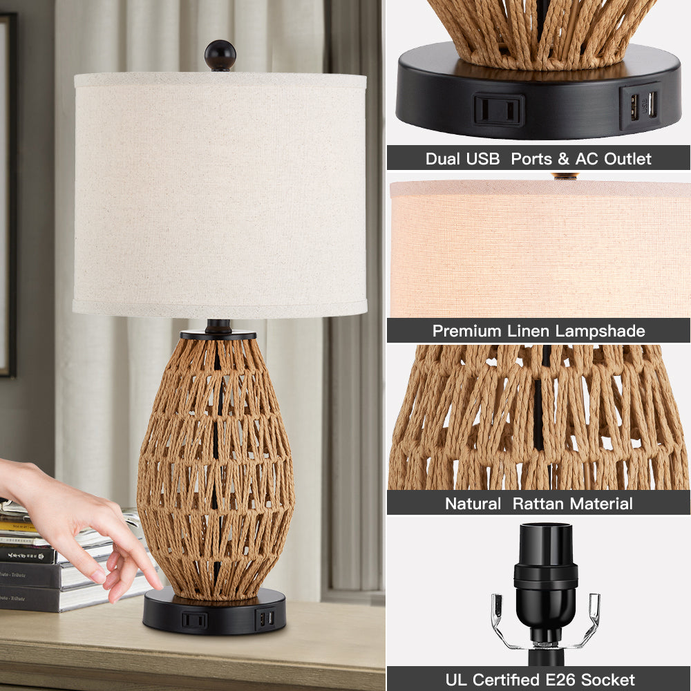 Touch Control Table Lamps with USB Ports and LED Bulb