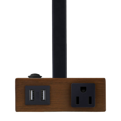 Table Lamp Black Metal Rocker Switch USB Port AC Outlet (Set of 2)