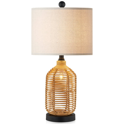 Cinkeda Table Lamp Nightlight 2in1 Brown Rattan 4-Way Switch(Set of 2)