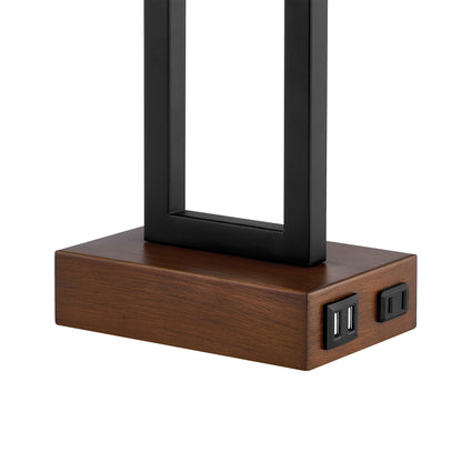 Cinkeda Table Lamp Metal Black AC Outlet USB Ports (Set of 2)