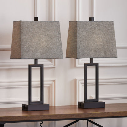 Cinkeda Table Lamp Metal Grey USB Ports Touch Dimming (Set of 2)