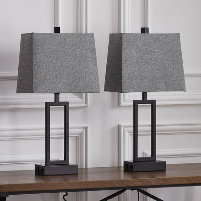 Cinkeda Table Lamp Metal Grey USB Ports Touch Dimming (Set of 2)