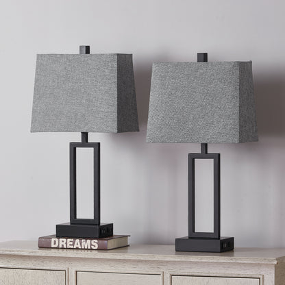 Cinkeda Table Lamp Metal Grey USB Ports Touch Dimming (Set of 2)