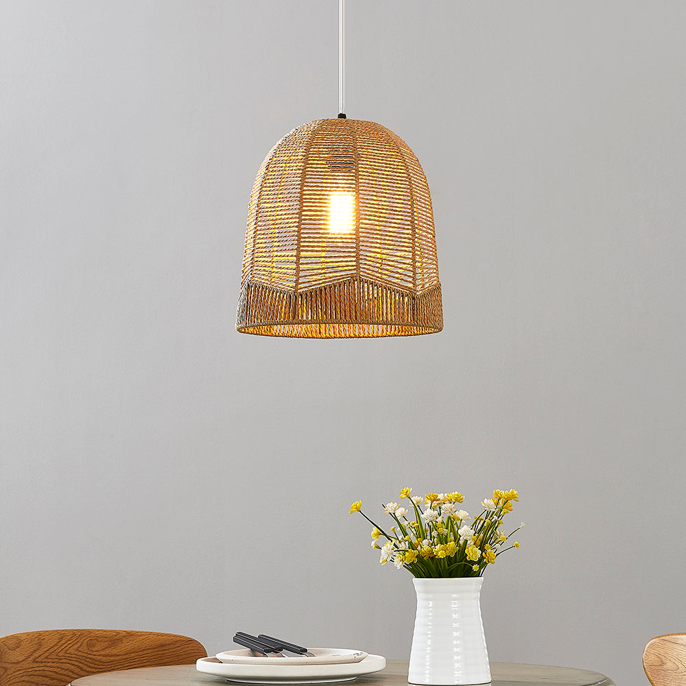 Cinkeda Pendant Light Brown Rattan with Dimming Switch